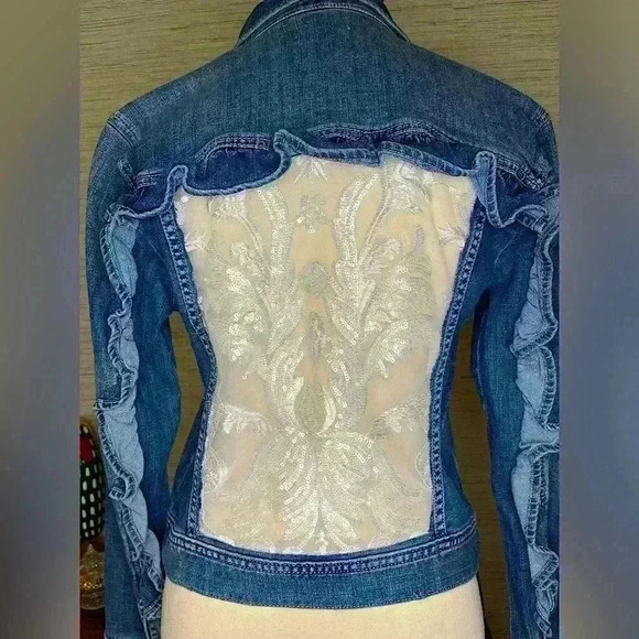 Upcycled Denim Jacket Womens Size Small One-of-a-kind Bachelorette Wedding Bride - Picture 1 of 9